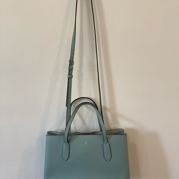 Kate Spade New York Light Blue Leather Tote Crossbody Bag Silver Hardware - Picture 2 of 9
